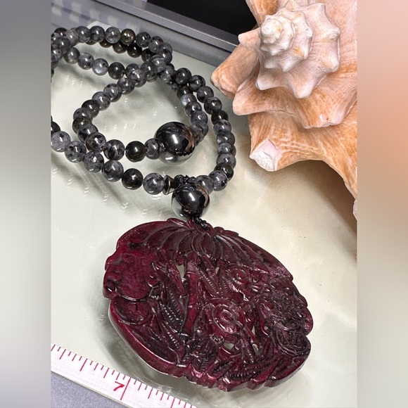 LABRADORITE + HEMATITE NATURAL STONES NECKLACE - Picture 7 of 16